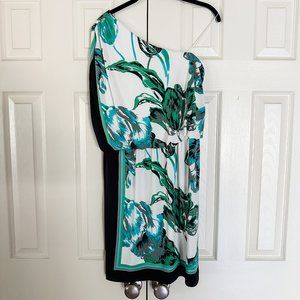 Dressbarn Floral One Shoulder Dress - Black/Blue/Green Size 12